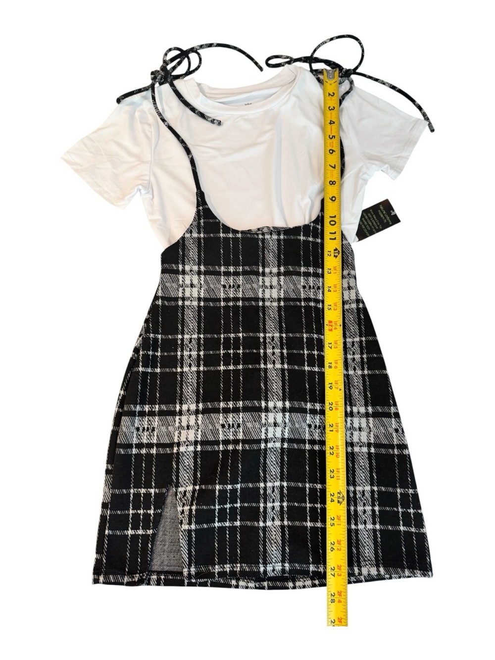 "Plaid Reputation" Mini Blk & Wht Plaid Jumper & NWT White Stretch Tee. Size XS - Picture 7 of 11